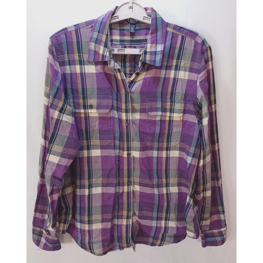 Chaps Denim Women's Flannel Shirt, XL, Purple Plaid